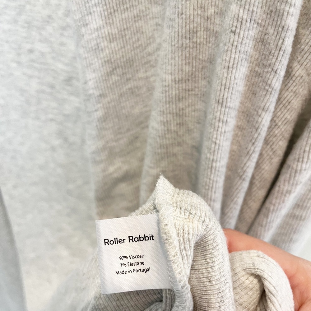 Roller Rabbit Heather Gray Ribbed Open Front Cardigan Pockets Lounge Size Small - Picture 4 of 5